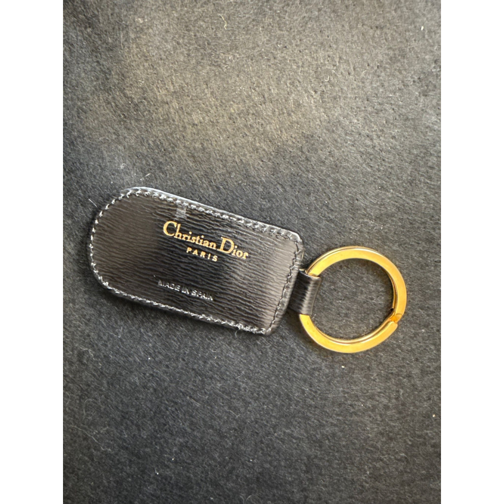Vintage Christian Dior Black Leather Gold Medallion Key Ring - Picture 2 of 5